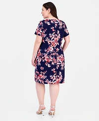 Connected Plus Printed Cutout-Neck Sheath Dress