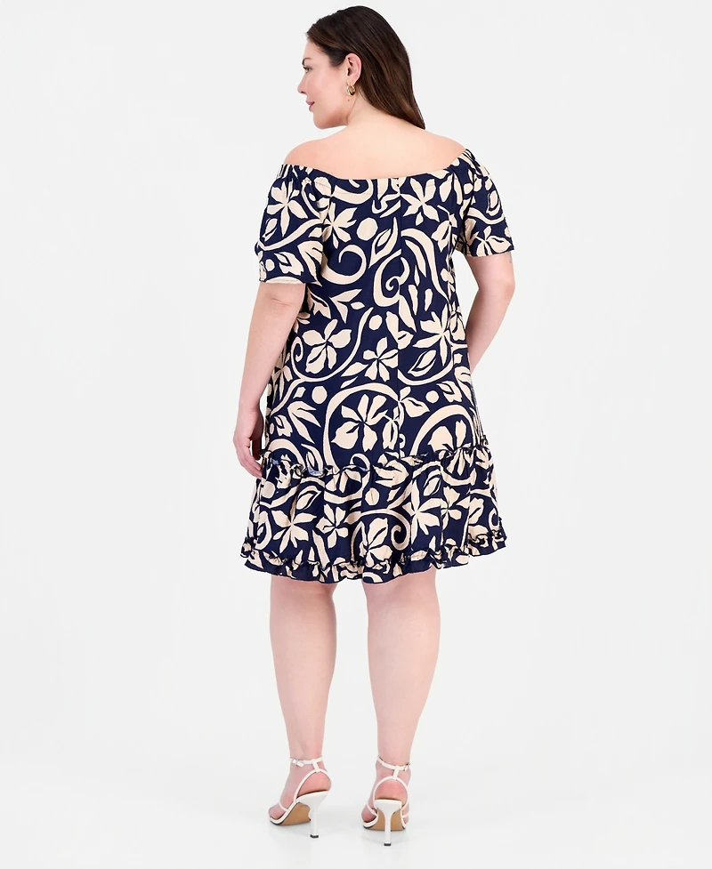 Robbie Bee Plus Printed Square-Neck Shift Dress