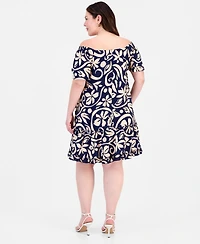 Robbie Bee Plus Printed Square-Neck Shift Dress