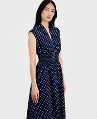Sandra Darren Petite V-Neck Zip-Front Cotton Midi Dress