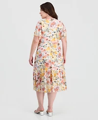 Sandra Darren Plus Tiered Flutter-Sleeve Dress