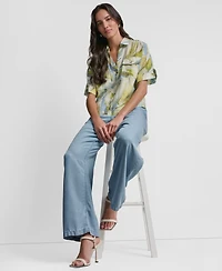 Dkny Women's Roll-Tab Sleeves Collar Neck Top