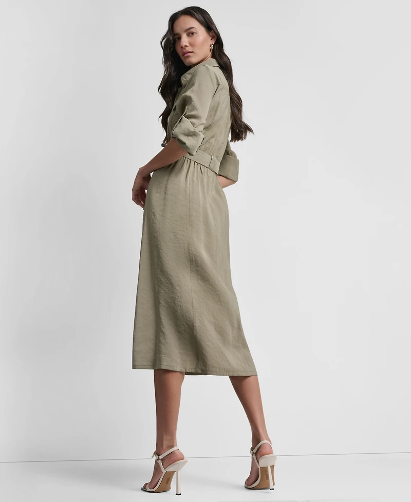 Dkny Women's Long-Sleeve Collared Roll Tab Fuji Cargo Dress
