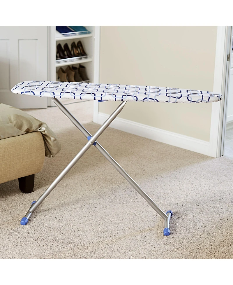 Household Essentials Arched T-Leg Ironing Board, Silver Frame, Geometric Pattern with Matching Feet