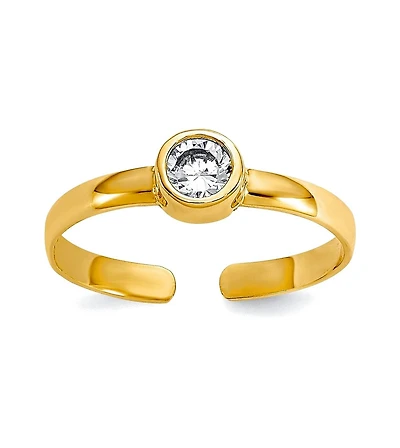 Curata Jewelry Solid 10k Yellow Gold Bezel-set Round Cubic Zirconia Adjustable Toe Ring