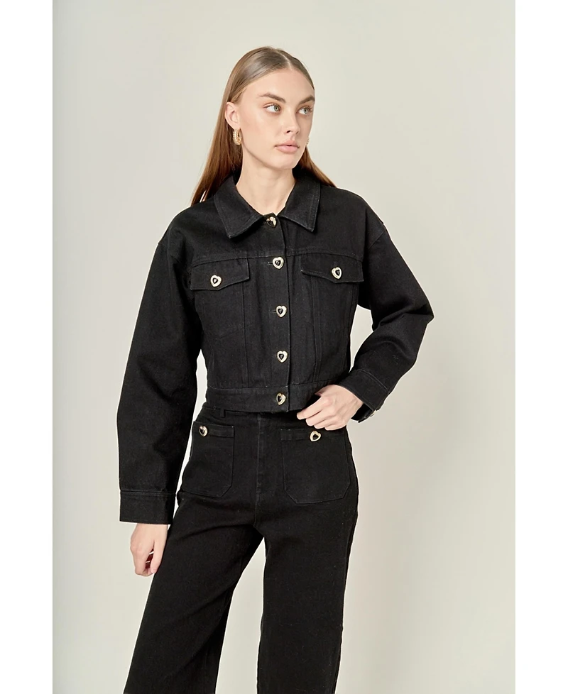 English Factory Women's Drop Shoulder Cropped Denim Jacket