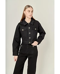 English Factory Women's Drop Shoulder Cropped Denim Jacket