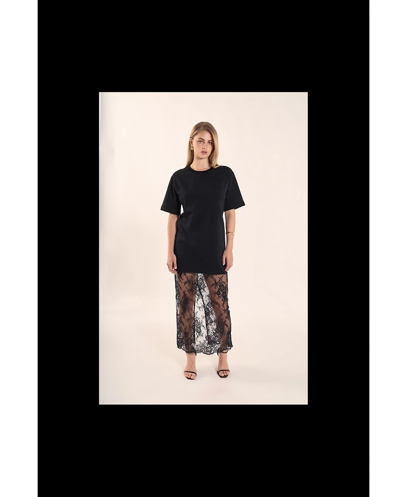 endless rose Women's Mixed Media Lace T-Shirt Dress