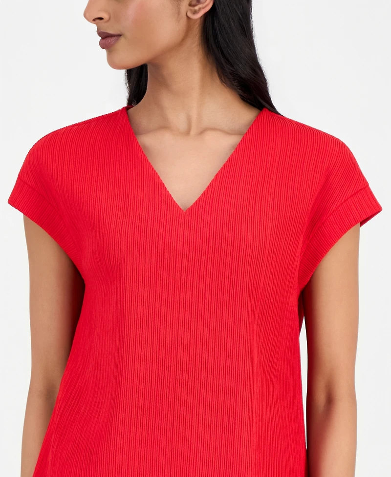Anne Klein Women's Extended-Shoulder Textured V-Neck Top