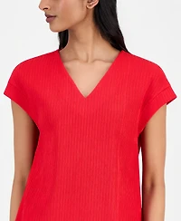 Anne Klein Women's Extended-Shoulder Textured V-Neck Top