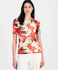 Anne Klein Women's Printed Mesh Short-Sleeve Top