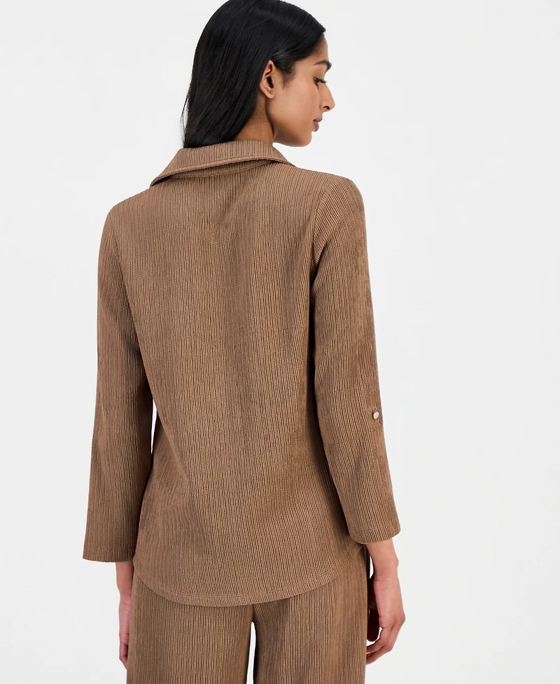 Anne Klein Women's Textured Roll-Tab Shirt