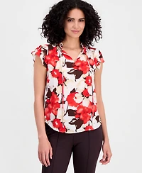 Anne Klein Petite Tie-Neck Ruffle-Sleeve Top
