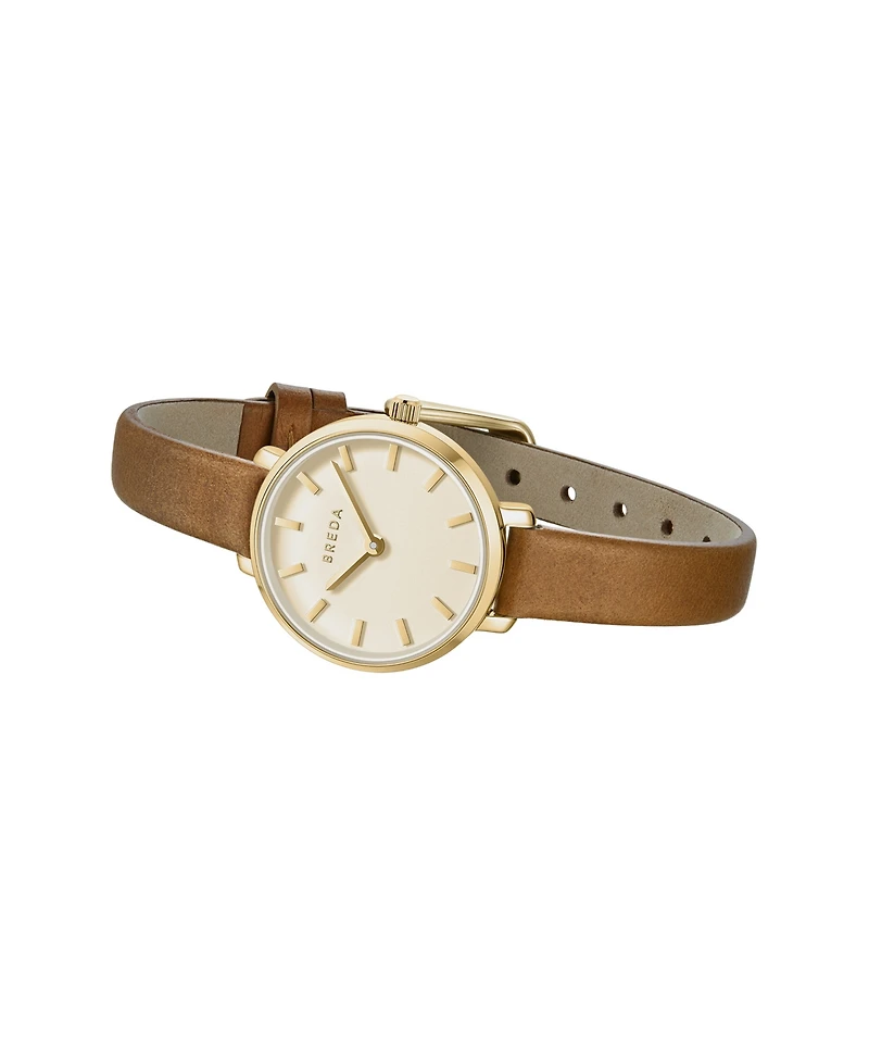 Breda Beverly 1730n Gold and Brown Leather Band Watch, 25mm