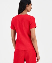 Anne Klein Women's Crinkle-Knit Short-Sleeve Cardigan