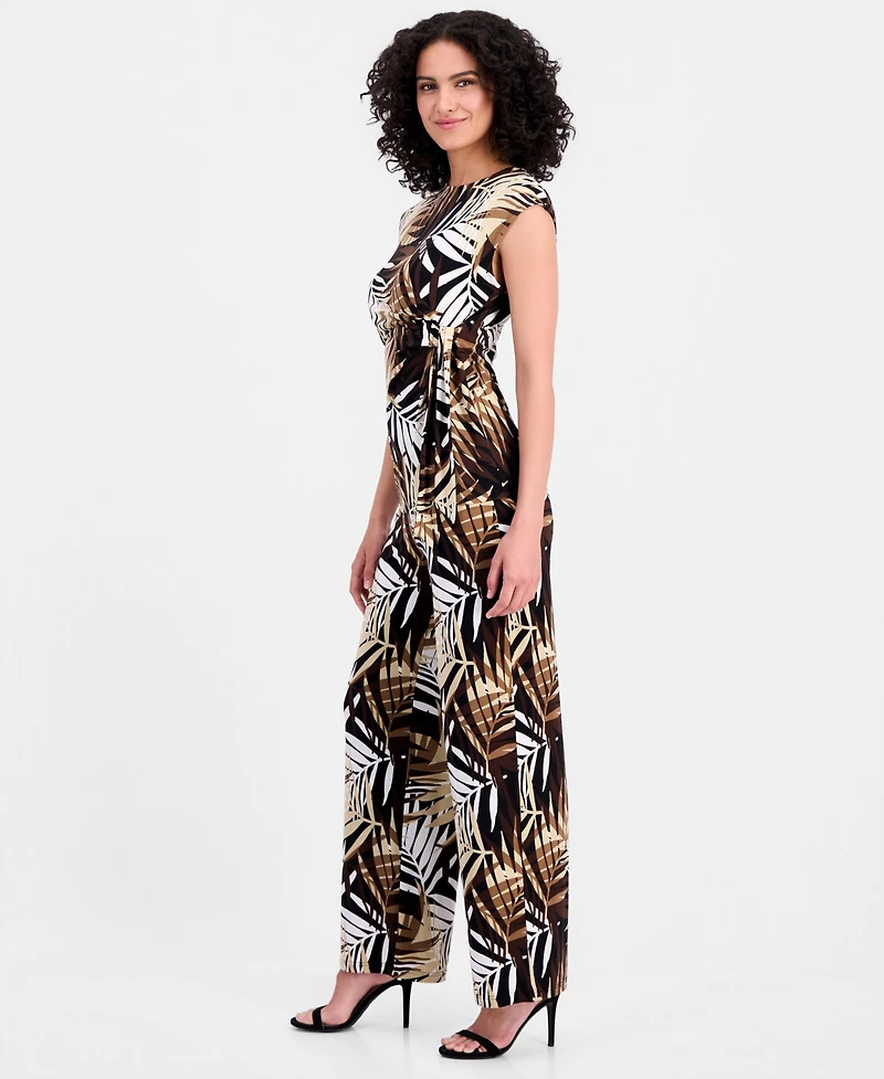 Anne Klein Women's Palm-Print High-Rise Wide-Leg Pants