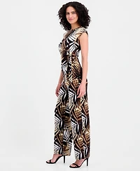 Anne Klein Women's Palm-Print High-Rise Wide-Leg Pants