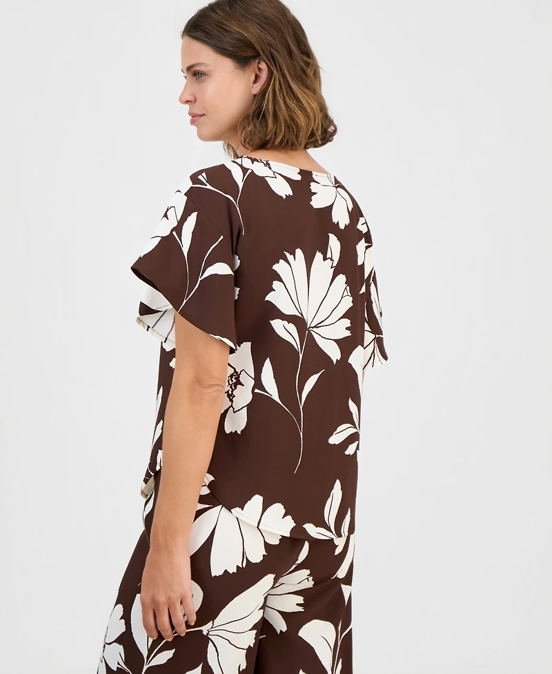 Anne Klein Petite Flutter-Sleeve Bateau Neck Top
