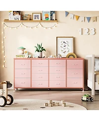 gaomon 63" W Long Fabric Dresser Tv Stand with 14 Drawers and Power Outlets, for 65–75 Inch TVs