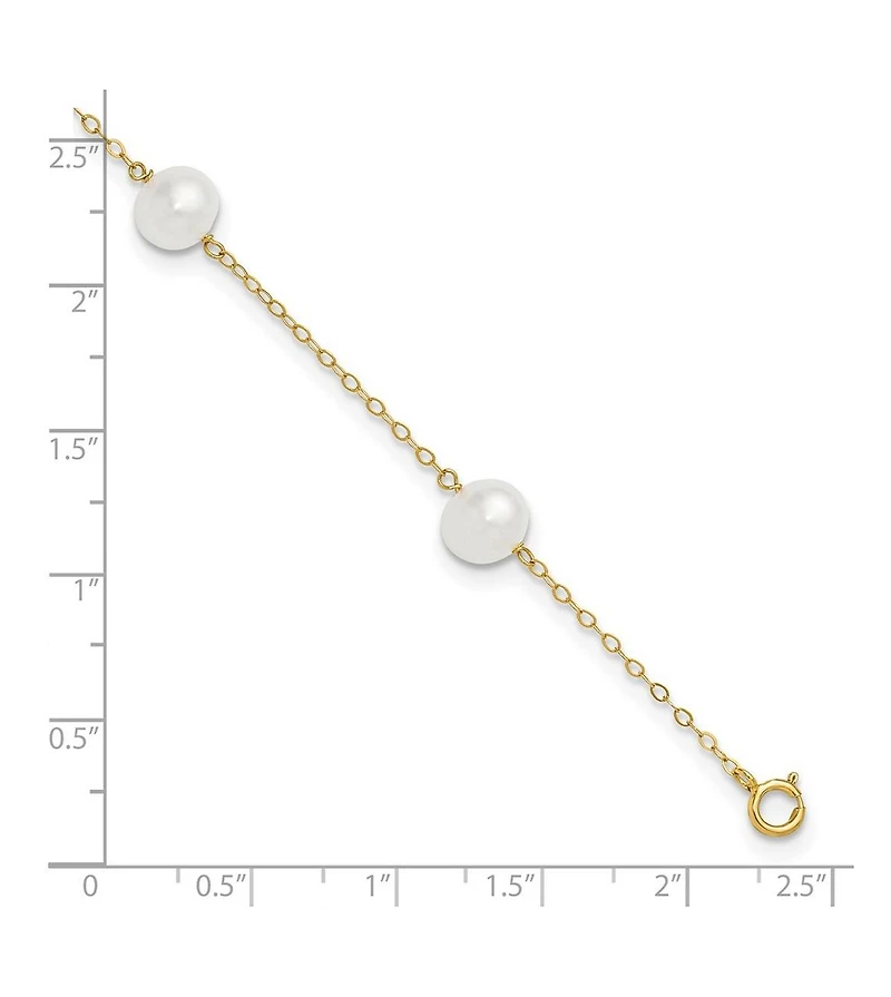 Curata Jewelry Solid 10k Yellow Gold 7-8mm Freshwater Cultured Pearl 5-station Anklet 10 Inch