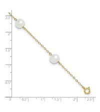 Curata Jewelry Solid 10k Yellow Gold 7-8mm Freshwater Cultured Pearl 5-station Anklet 10 Inch