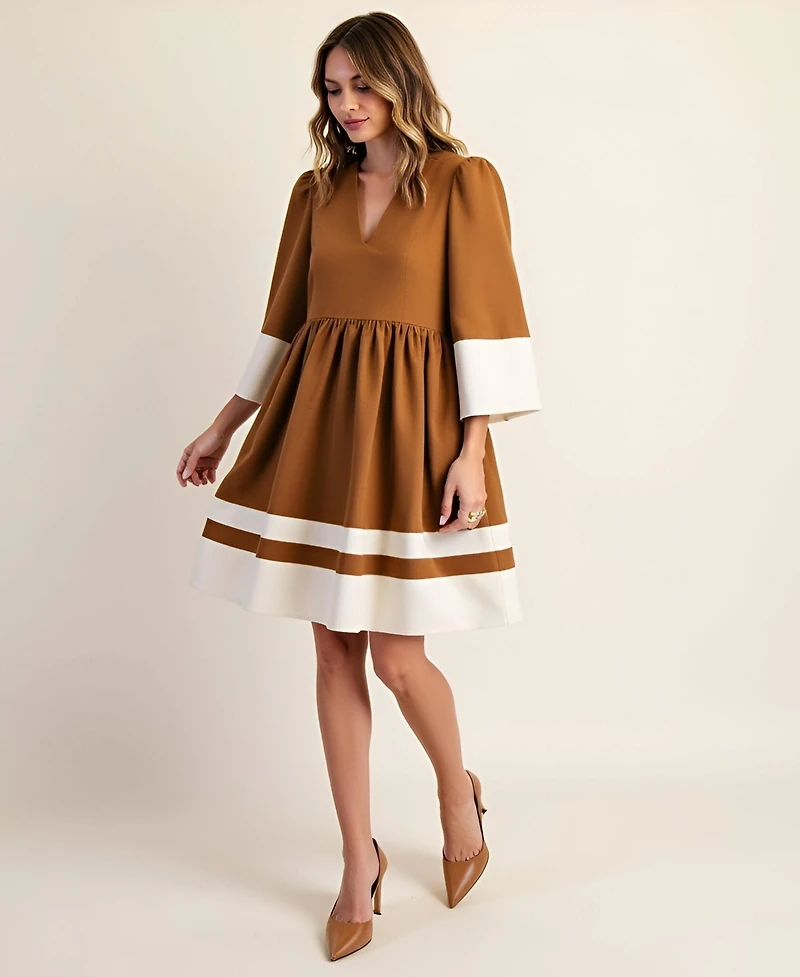 Modenaire Women's Fit & Flare Contrast Trim Mini Dress