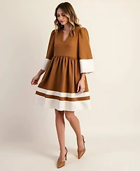 Modenaire Women's Fit & Flare Contrast Trim Mini Dress