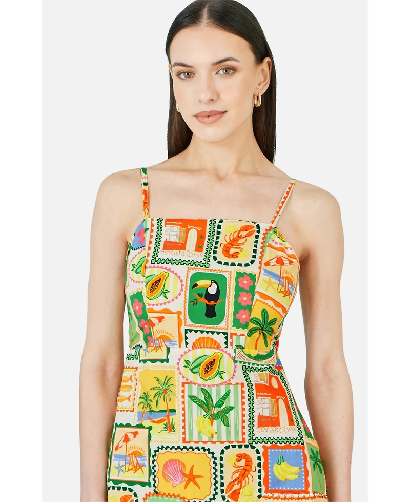 Yumi Women's Postcard Print Mini Sun Dress