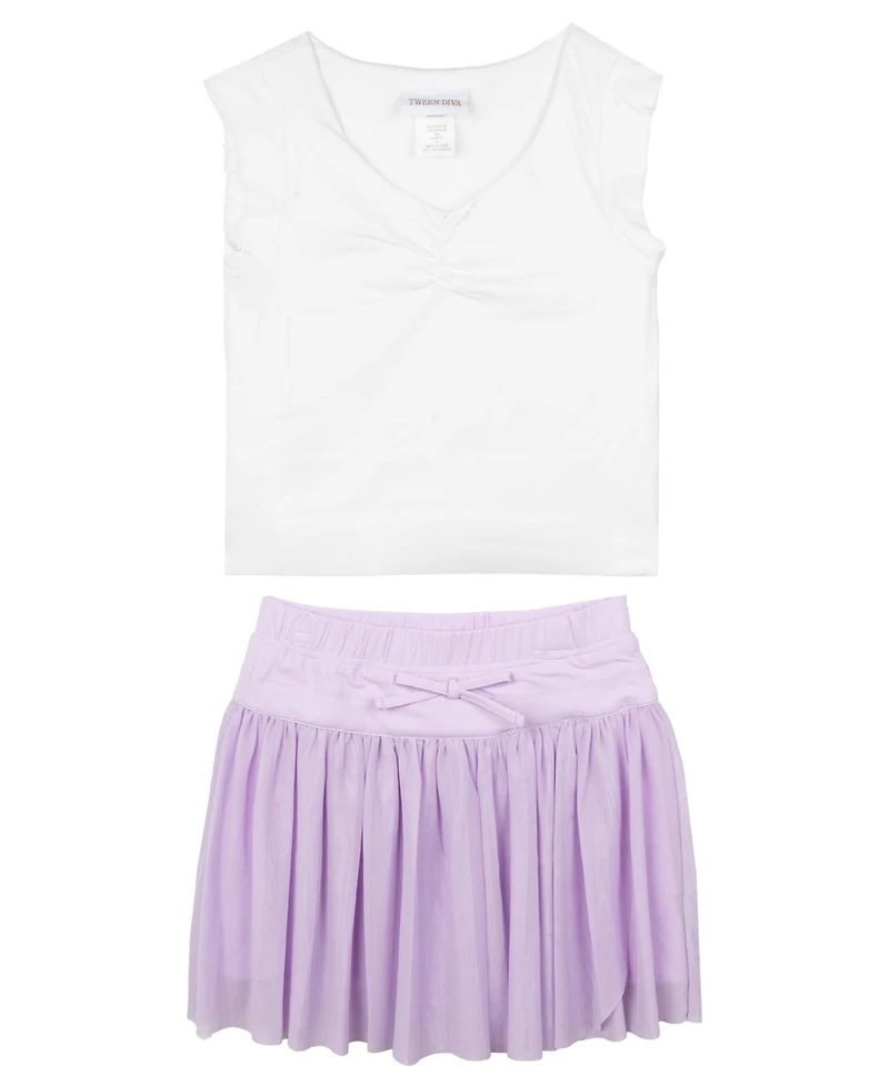 Tween Diva Girls' 7-16 Ruched Top and Mesh Active Skort, 2-Piece Set