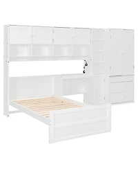 Streamdale Furniture Wooden Twin Platform Bed with Desk, Wardrobe, Cabinets, Drawers, Shelves