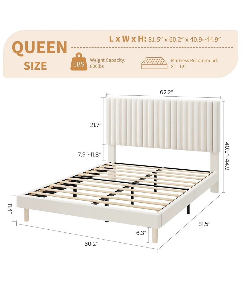 gaomon Upholstered Platform Bed Frame with Headboard,Strong Wooden Slats Support