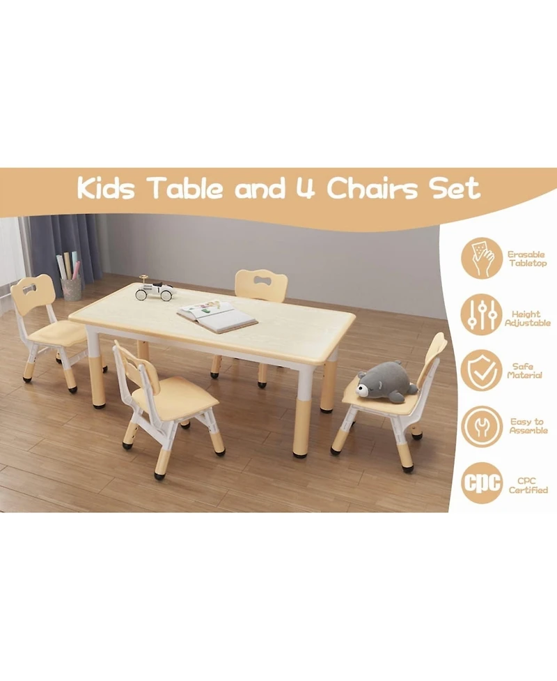 gaomon Kids Table and Chair Set, Height Adjustable Toddler Table and 4 Chairs Set for Ages 2-10(12060cm)