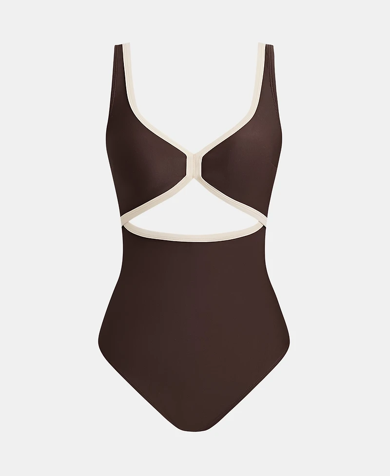 Cupshe Women's Vintage V-Neck Cutout Trim One-Piece Swimsuit