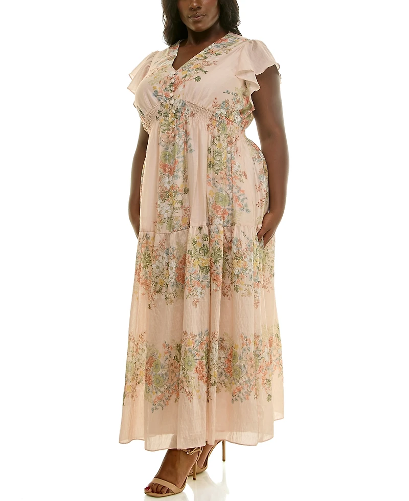 Taylor Plus Size Flutter Sleeve Tiered Maxi Dress