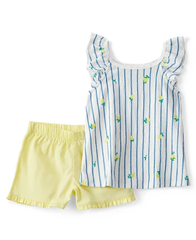 Carter's Girls' Toddler 2T-5T Lemon Striped Top & Short, 2-Piece Set