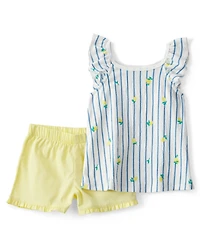 Carter's Girls' Toddler 2T-5T Lemon Striped Top & Short, 2-Piece Set
