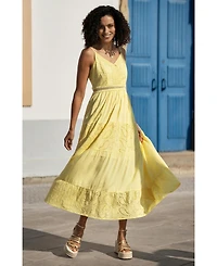 Yumi Women's Cotton Lace Trim Midi Dress