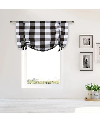 Kate Aurora Country Farmhouse Large Buffalo Plaid Tie Up Window Curtain With Ties