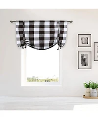 Kate Aurora Country Farmhouse Large Buffalo Plaid Tie Up Window Curtain With Ties