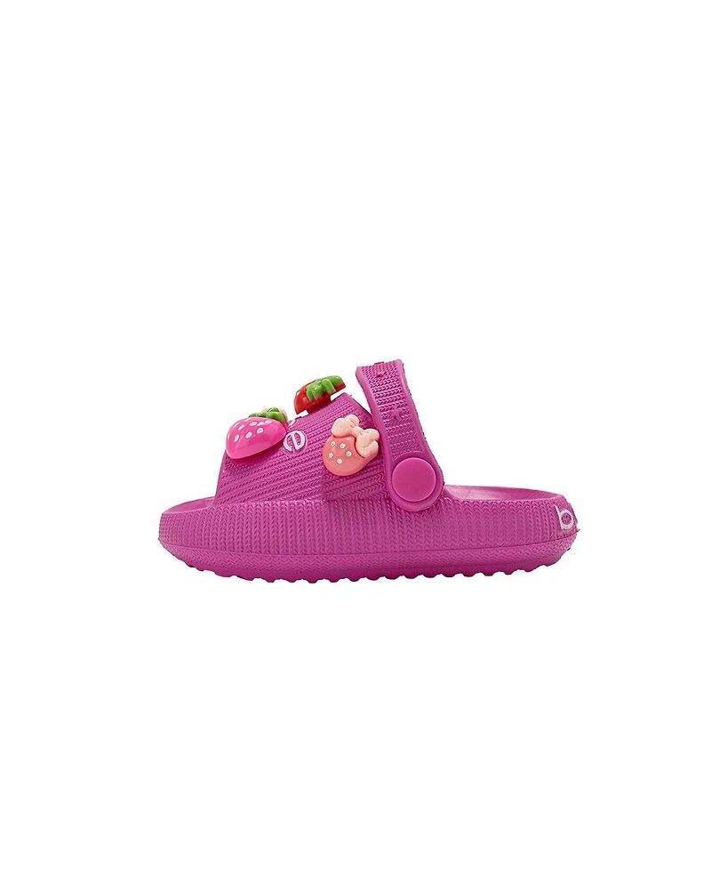 Bebe Big Girls Girl's Lightweight Platform Eva Slides - Slip On Comfy with Strawberry Charm Accents