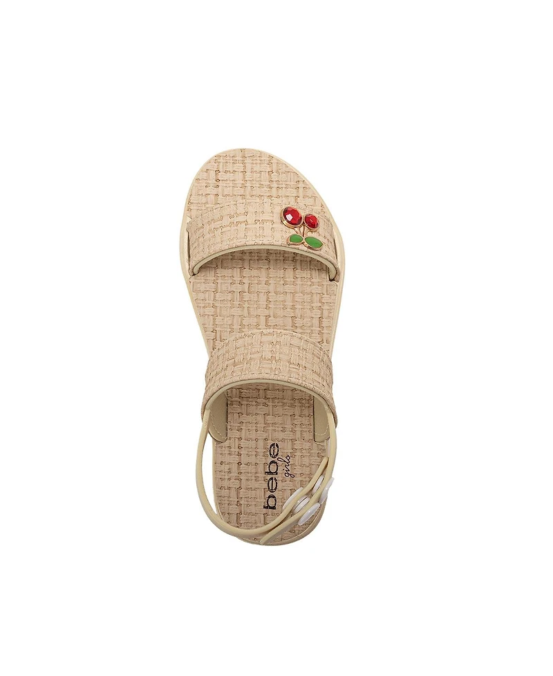 Bebe Girls Pcu Sandal with Embossed Woven and Fruit Charm