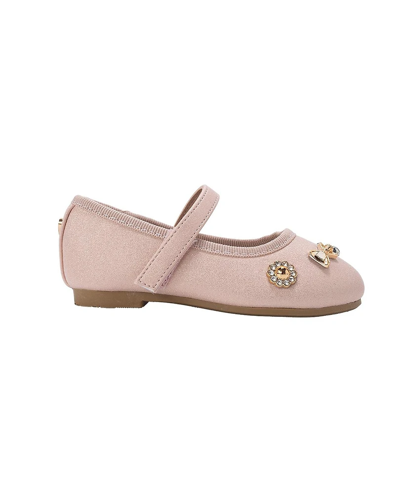 Bebe Toddler Shimmer Pu Flats - Dressy and Comfortable Shoes with Charm Accents