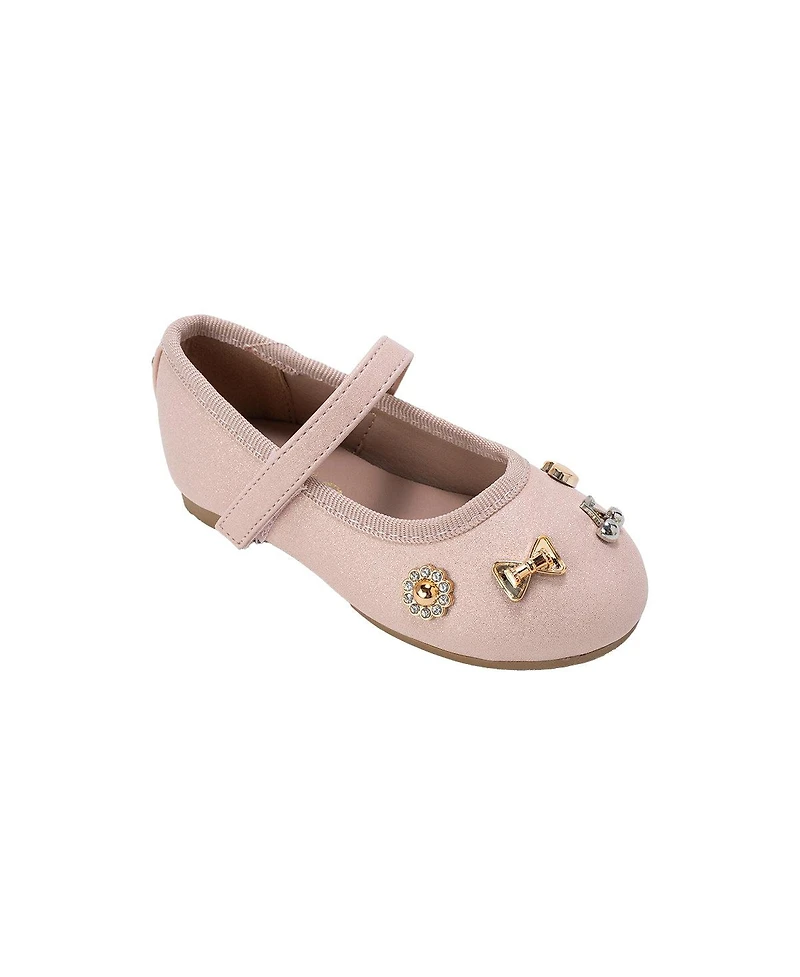 Bebe Toddler Shimmer Pu Flats - Dressy and Comfortable Shoes with Charm Accents