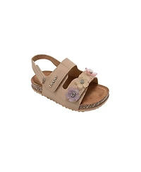 Bebe Little Girls Footbed Slide Sandals - Sparkle Finish with Glitter Flower Detail