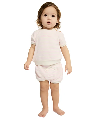Calvin Klein Baby Girls' Top and Striped Waffle Knit Bloomer Set, 2-Piece Set