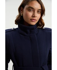 Karen Millen Women's Wool High Neck Puffer Belted Midi Coat