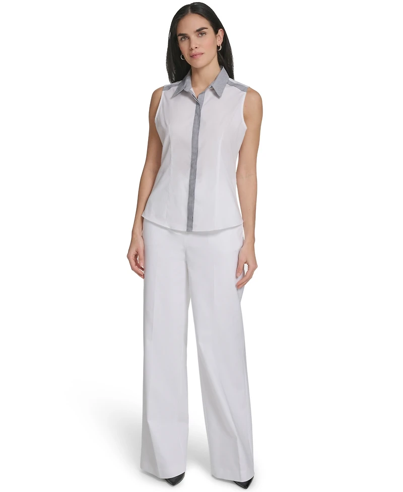 Calvin Klein Women's Sleeveless Collared Button-Down Top