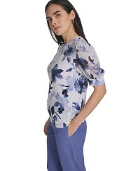 Calvin Klein Women's Mixed Media Floral Short-Sleeve Top