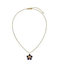 Curata Jewelry 14K Yellow Gold 18 Inch Italian Navy Enamel Textured Plumeria Necklace