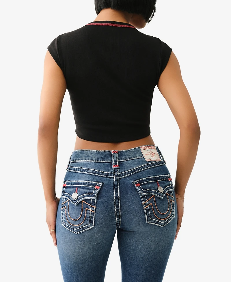 True Religion Women's Contrast Stitch Buddha V-Notch T-Shirt